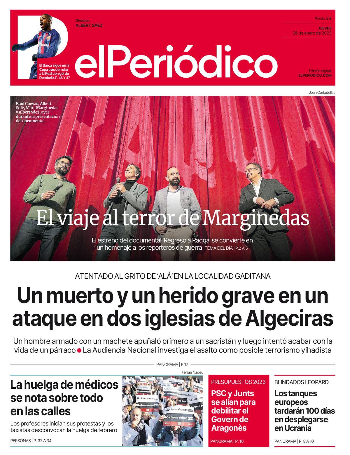 La portada d’EL PERIÓDICO del 26 de gener del 2023