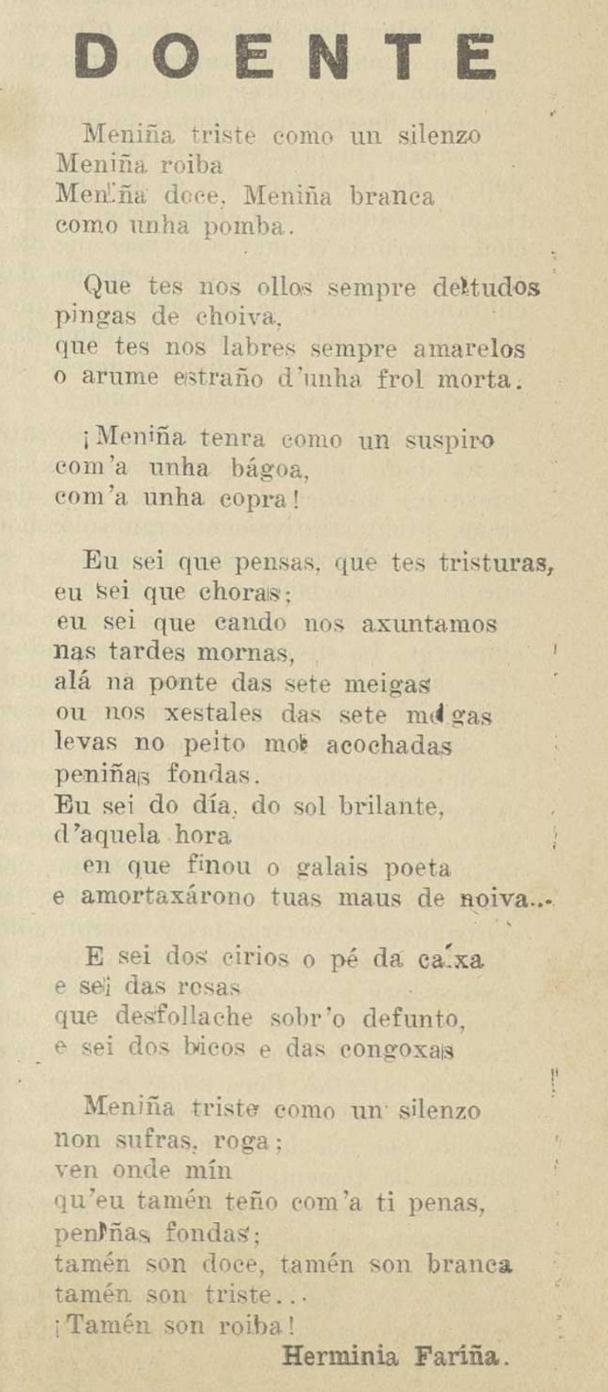 Poema en galego de Herminia Fariña.
