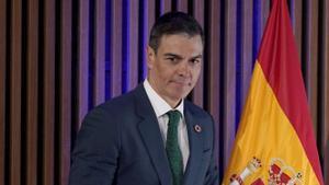 El president del Govern, Pedro Sánchez, ahir en la novena Conferència d’Ambaixadors. | JOSÉ LUIS ROCA