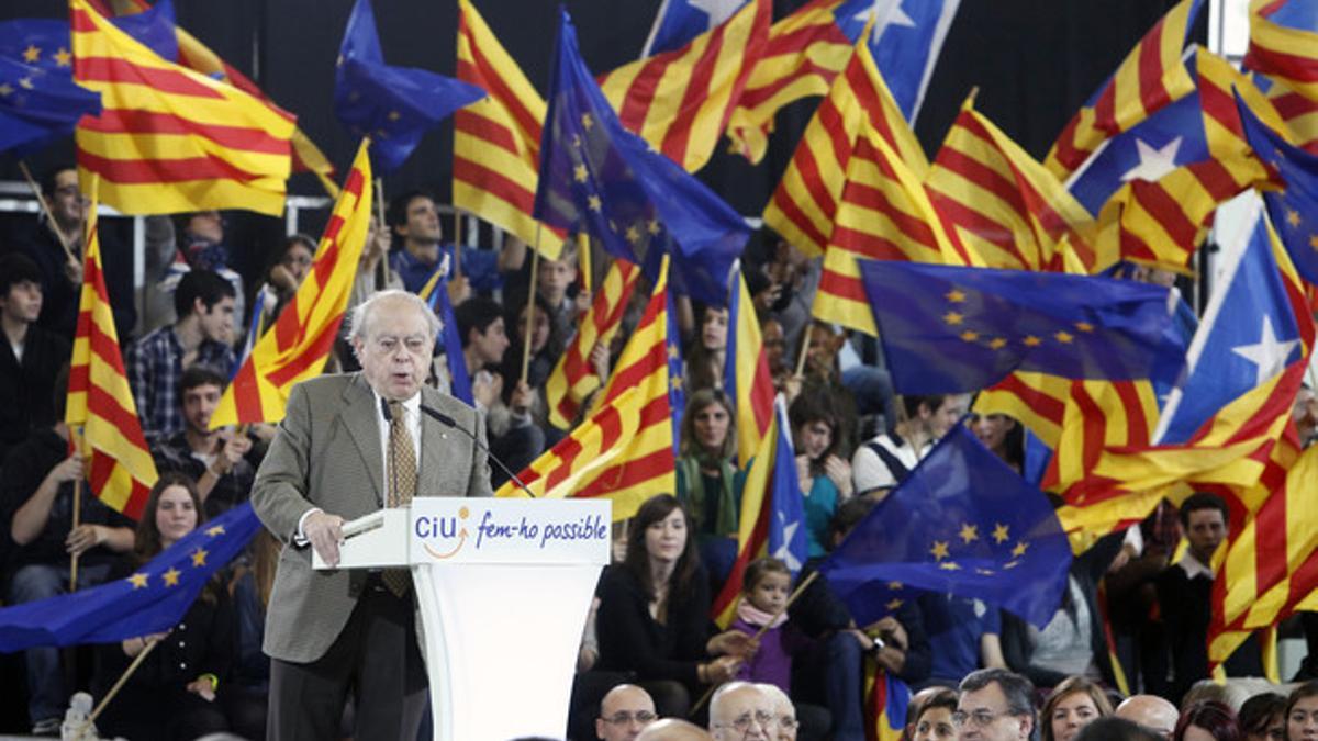 Jordi Pujol, durante el mitin de CiU en Granollers.