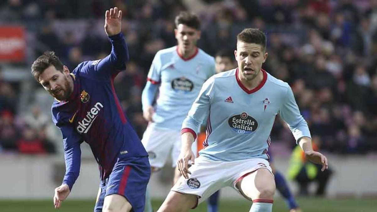 Fontàs y Messi, en una imagen del último FC Barcelona - RC Celta (2-2) de LaLiga Santander celebrado en el Camp Nou