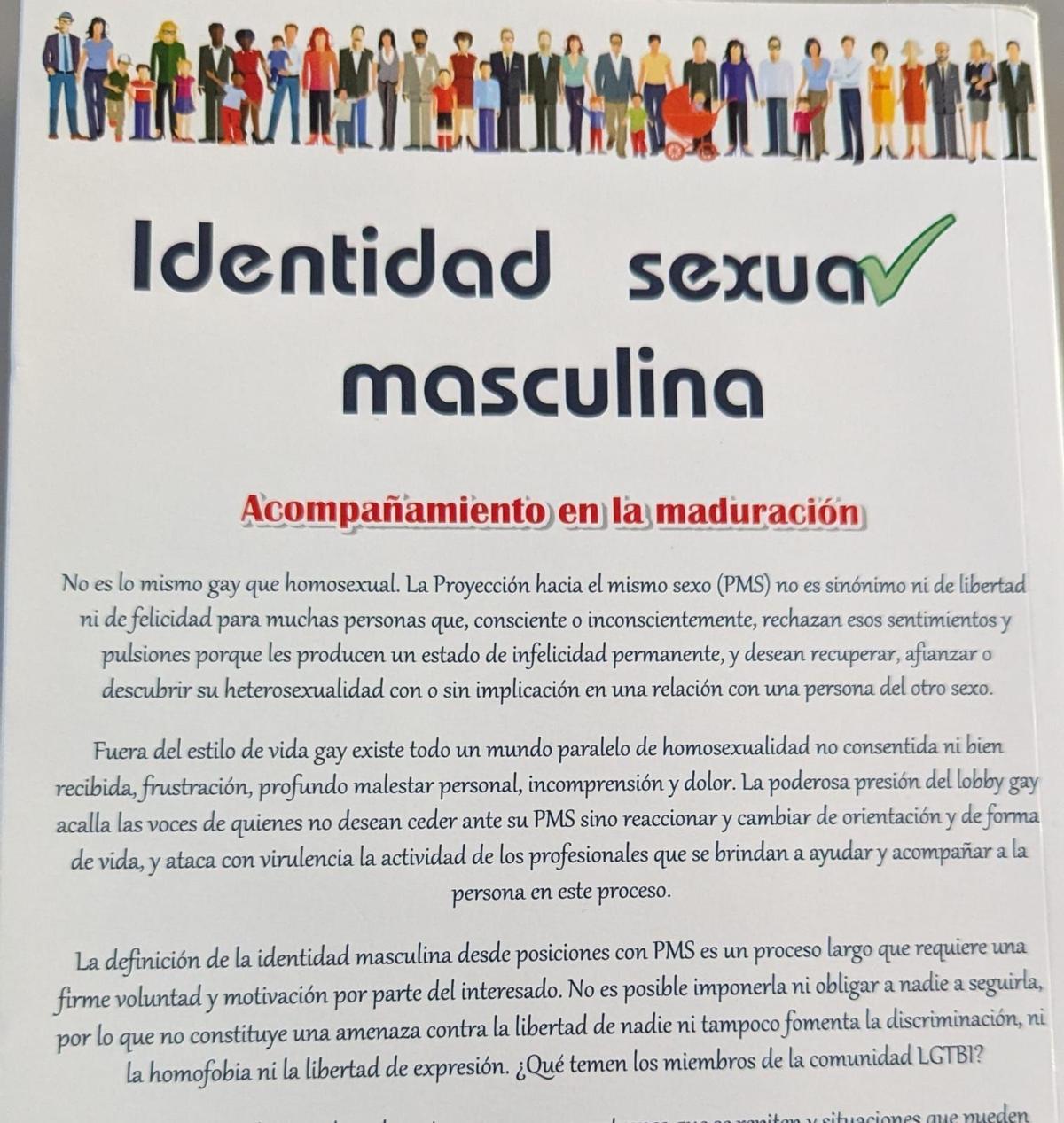 Contraportada del libro que hacían leer a los jóvenes que acudían a una terapia de conversión en el Mater Misericordiae.