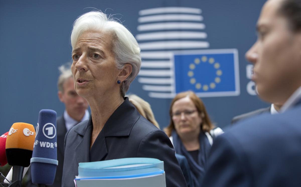 La directora de l’FMI, Christine Lagarde, aquest dissabte en la reunió de l’Eurogrup.