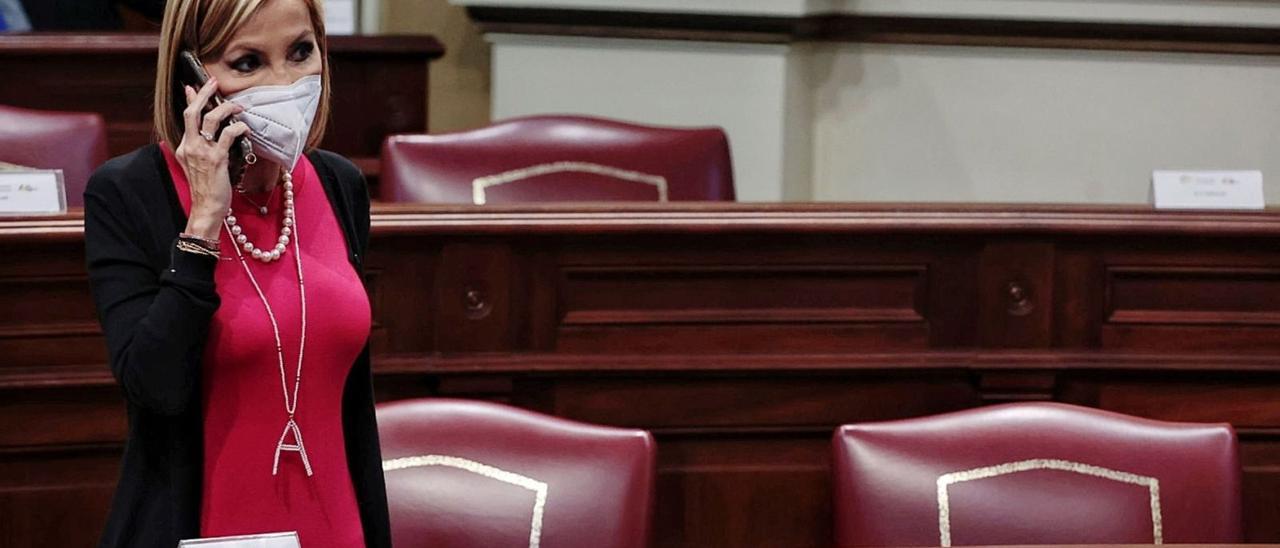 La diputada del PP, Australia Navarro, en un momento del Pleno de ayer en el Parlamento de Canarias.