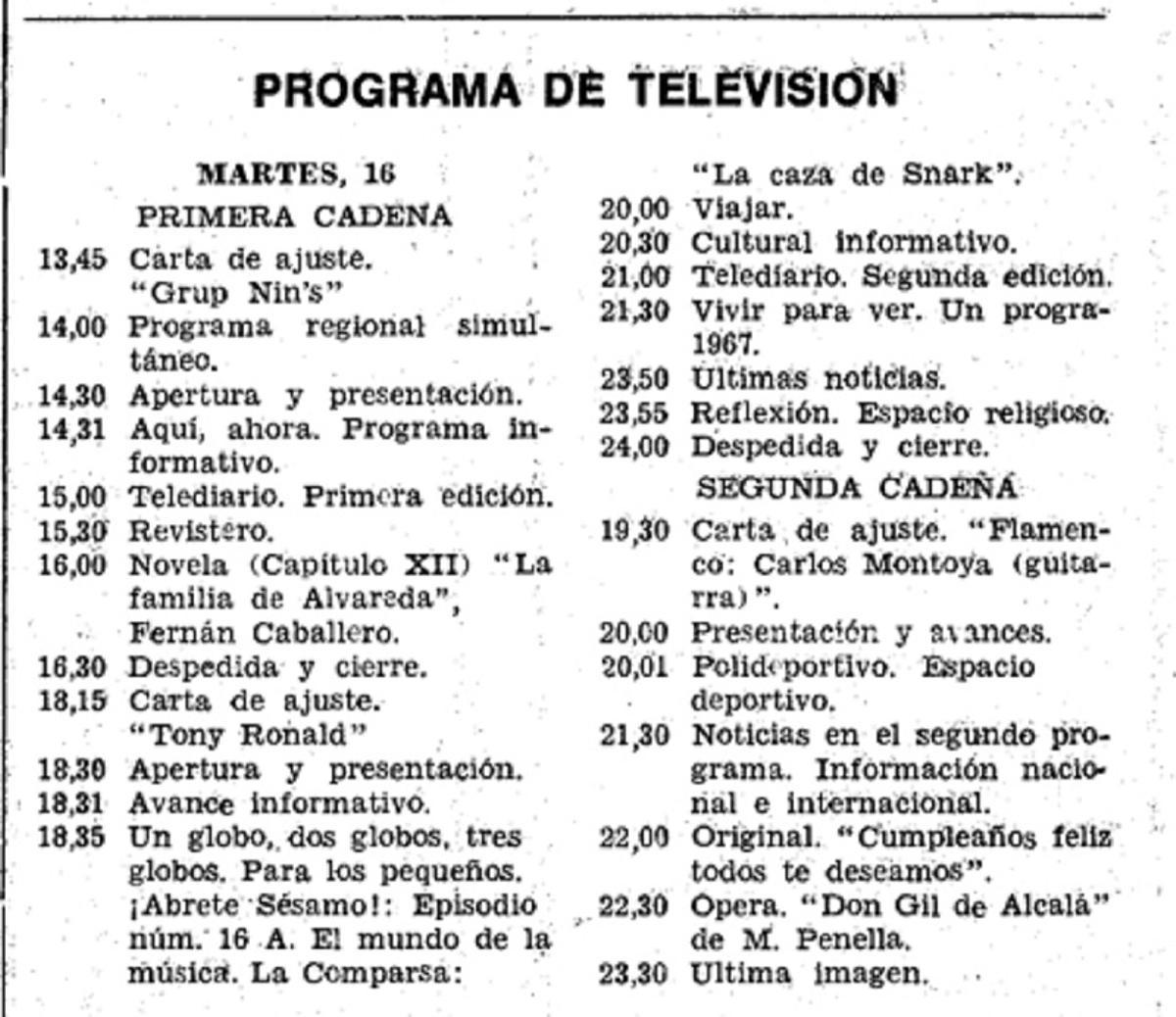 Parrilla televisiva.