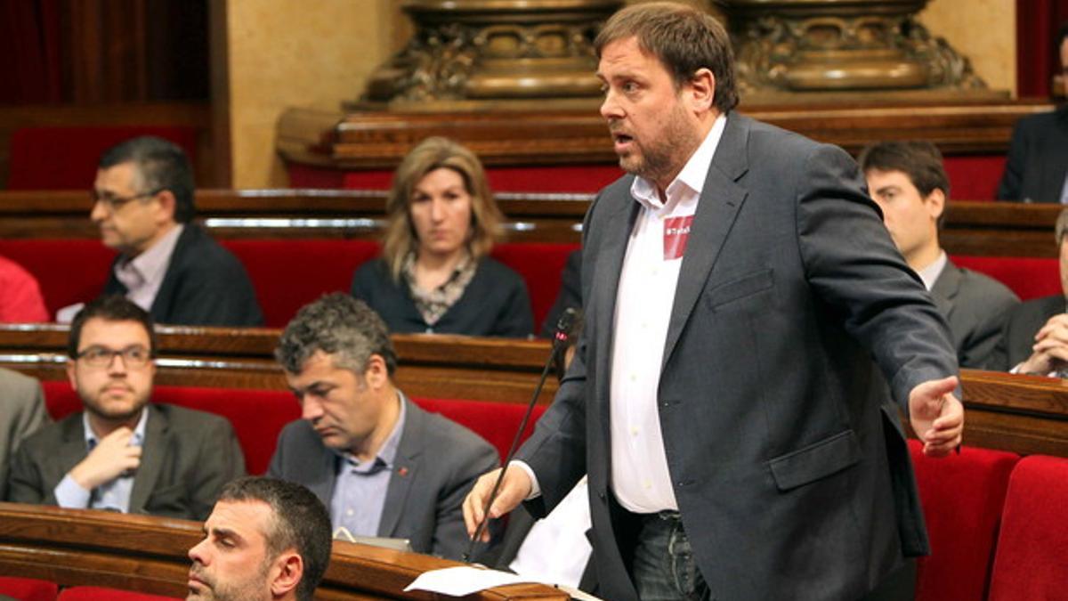 Oriol Junqueras, durante el pleno del Parlament, el miércoles.