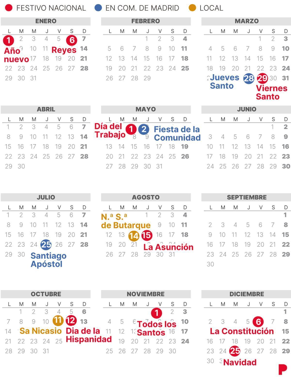 Calendario laboral de Leganés del 2024 (con todos los festivos).