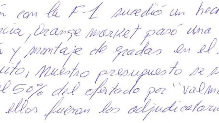 Otro fragmento de la confesión de Correa donde relata el trato de favor del Consell a Valmor, la empresa de la F1