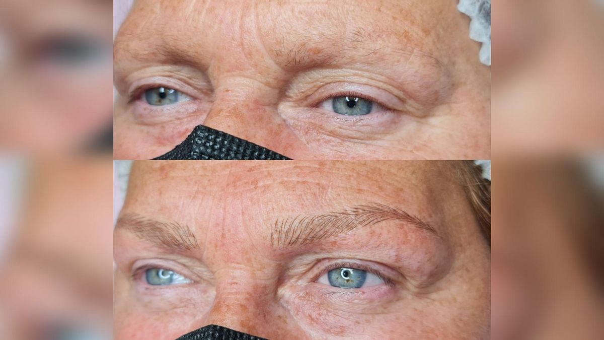 El antes y el después de un tratamiento de 'microblading'