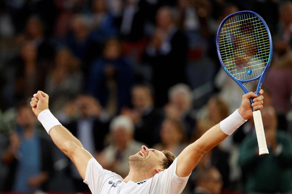 Casper Ruud celebra su victoria en el Mutua Madrid Open.
