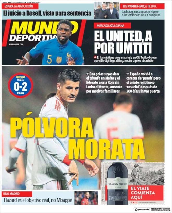 La portada de Mundo Deportivo del 27 de marzo