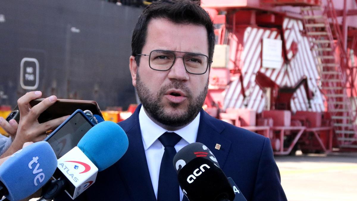 Pere Aragonès, president en funciones, en declaraciones este viernes tras el regreso de los líderes del 'procés' que vivían en Ginebra (Suiza)