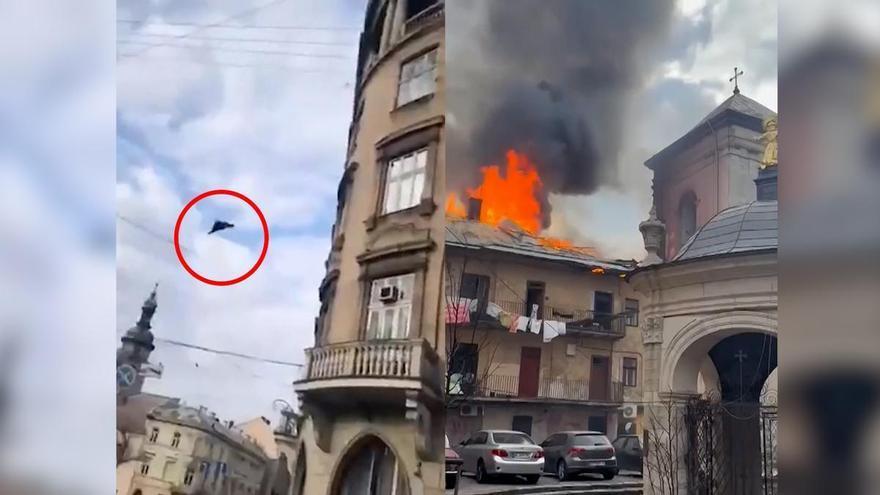 El momento del ataque ruso a la iglesia barroca de Leópolis, Patrimonio de la UNESCO