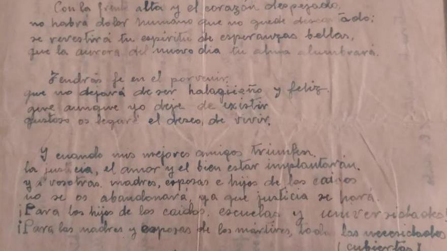 Carta que Vicente Machirán envío a su mujer desde el Reformatorio de Adultos de Alicante.