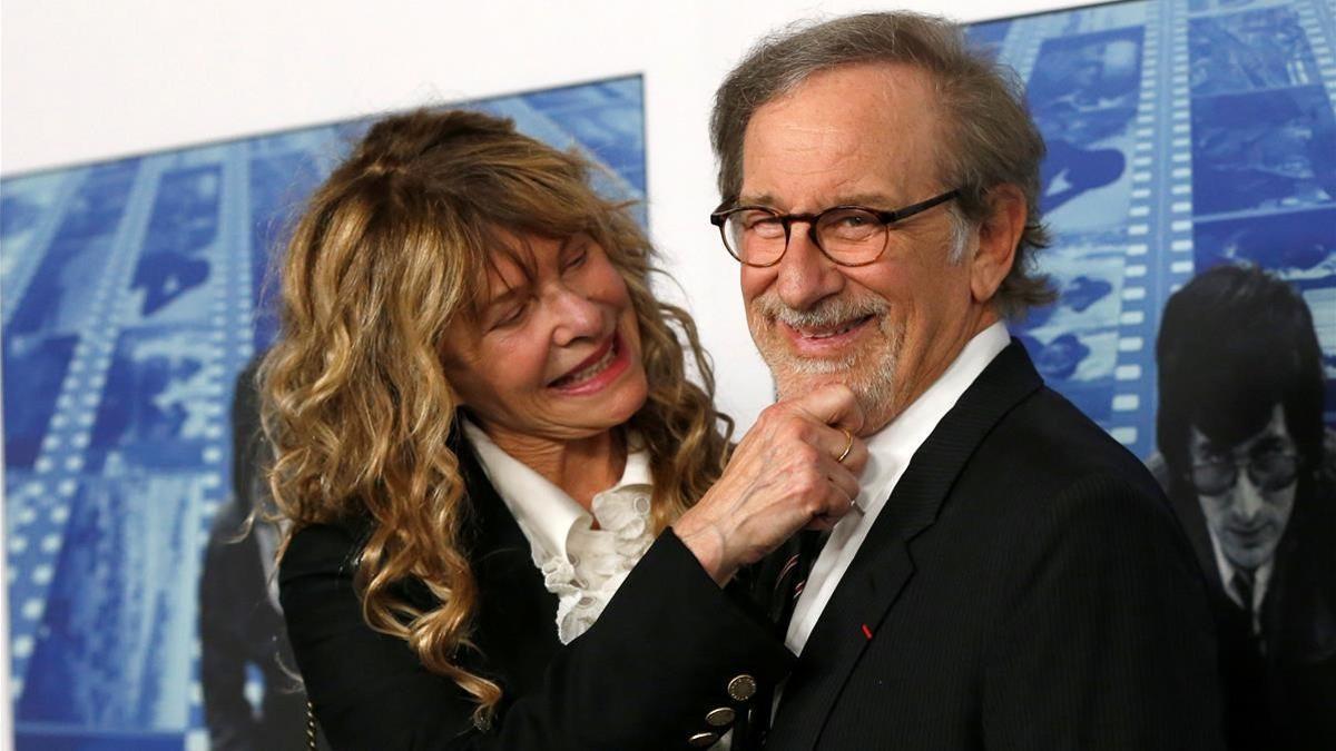 television hbo director steven spielberg and his wife kate capshaw
