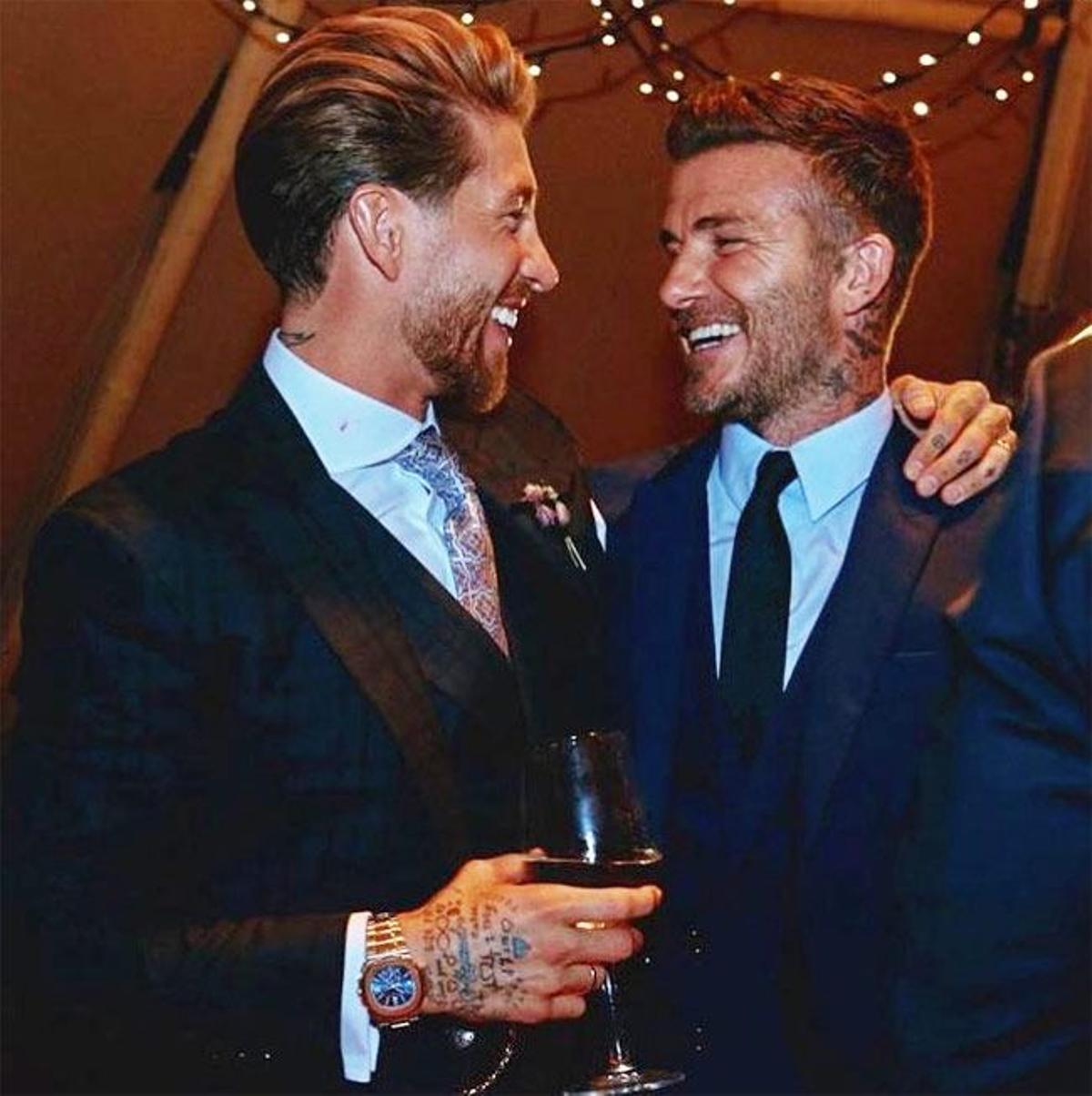 Sergio Ramos y David Beckham en la boda del primero