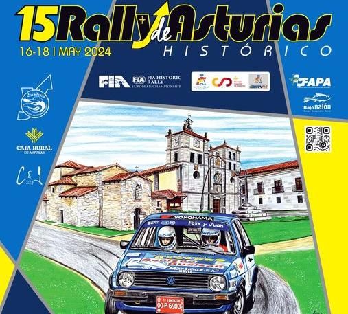 Cartel del Rally de Asturias Histórico con el Monasterio de San Salvador de Cornellana