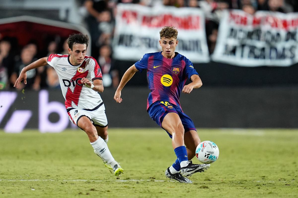 Fermín López, en la segunda mitad del Rayo-Barça.