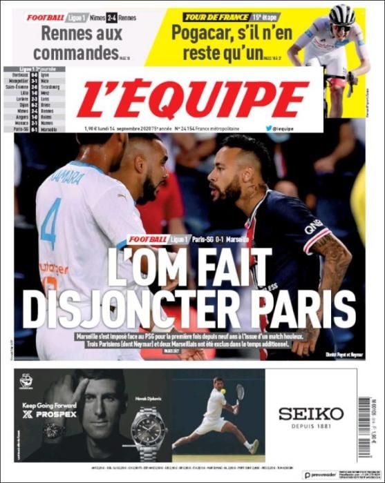 Portada L'ÉQUIPE lunes 14 septiembre 2020