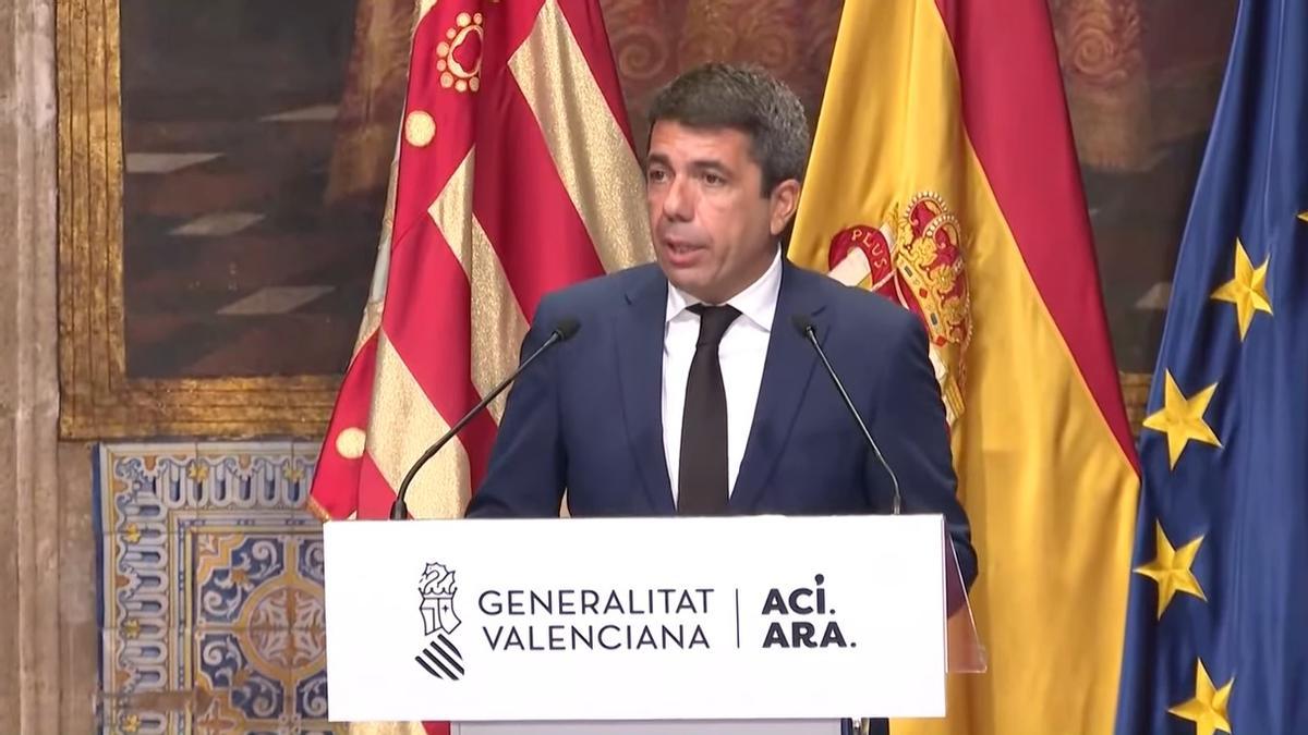 Mazón interviene en el Palau de la Generalitat en una declaración institucional por el aniversario de la dana.