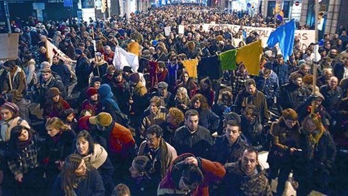 La Marea Ciudadana baja por la Via Laietana de Barcelona, el pasado  23 de febrero.