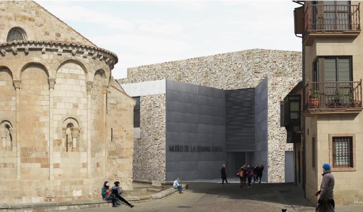 Recreación de la fachada modificada para utilizar la piedra salida del propio solar