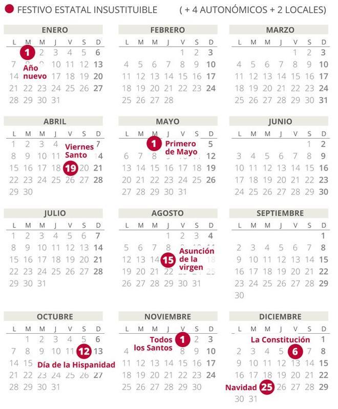 Calendario laboral de España del 2019 (con todos los festivos)