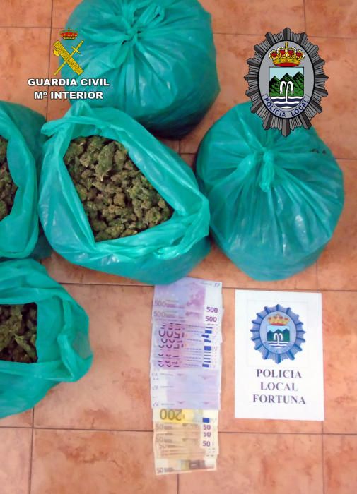 Detenidas in fraganti dos personas con más de seis kilos de cogollos de marihuana y 20.000 euros en Fortuna