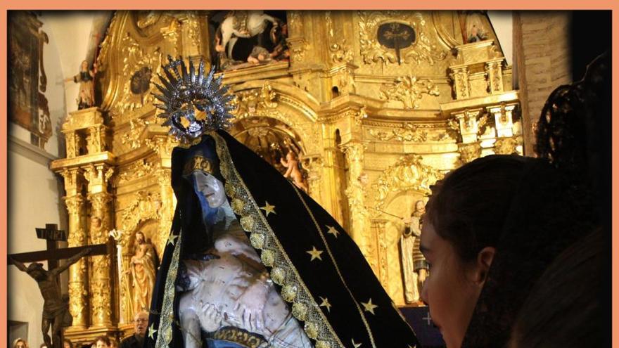 Cartel anunciador de la Semana Santa de Villalba de la Lampreana de 2018, protagonizado por la Virgen de las Angustias y cuyo autor es Ubaldo Martínez, por encargo del Ayuntamiento de Villalba de la Lampreana y la Asociación &quot;Villa de Alba&quot;.