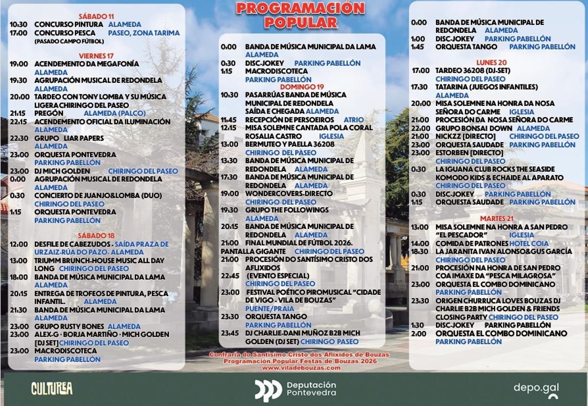 Cartel con la programación completa de las fiestas de Bouzas.