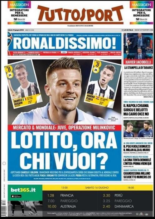 Portada TUTTOSPORT sábado 16 de julio de 2018