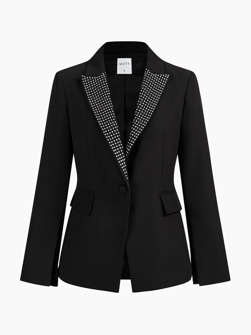 Blazer con cuello de pico de strass