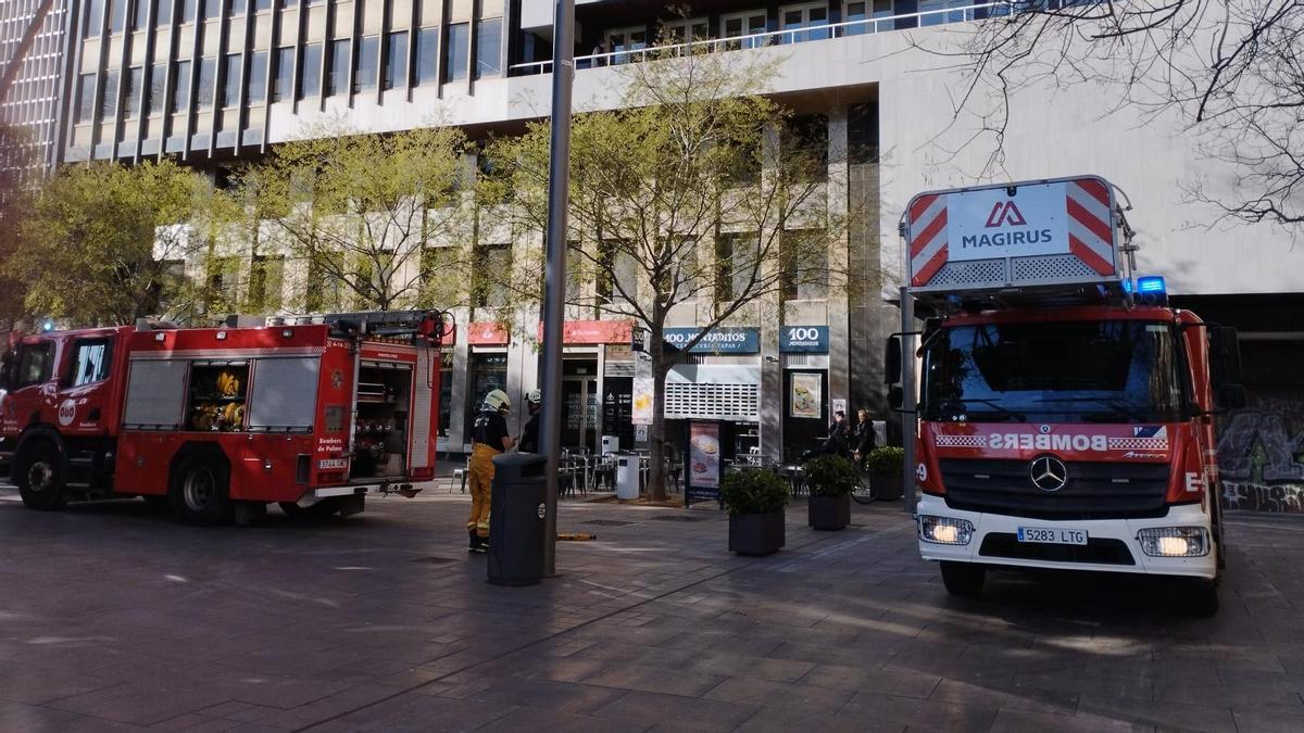 Los bomberos, delante del edificio donde se produjo el incidente.