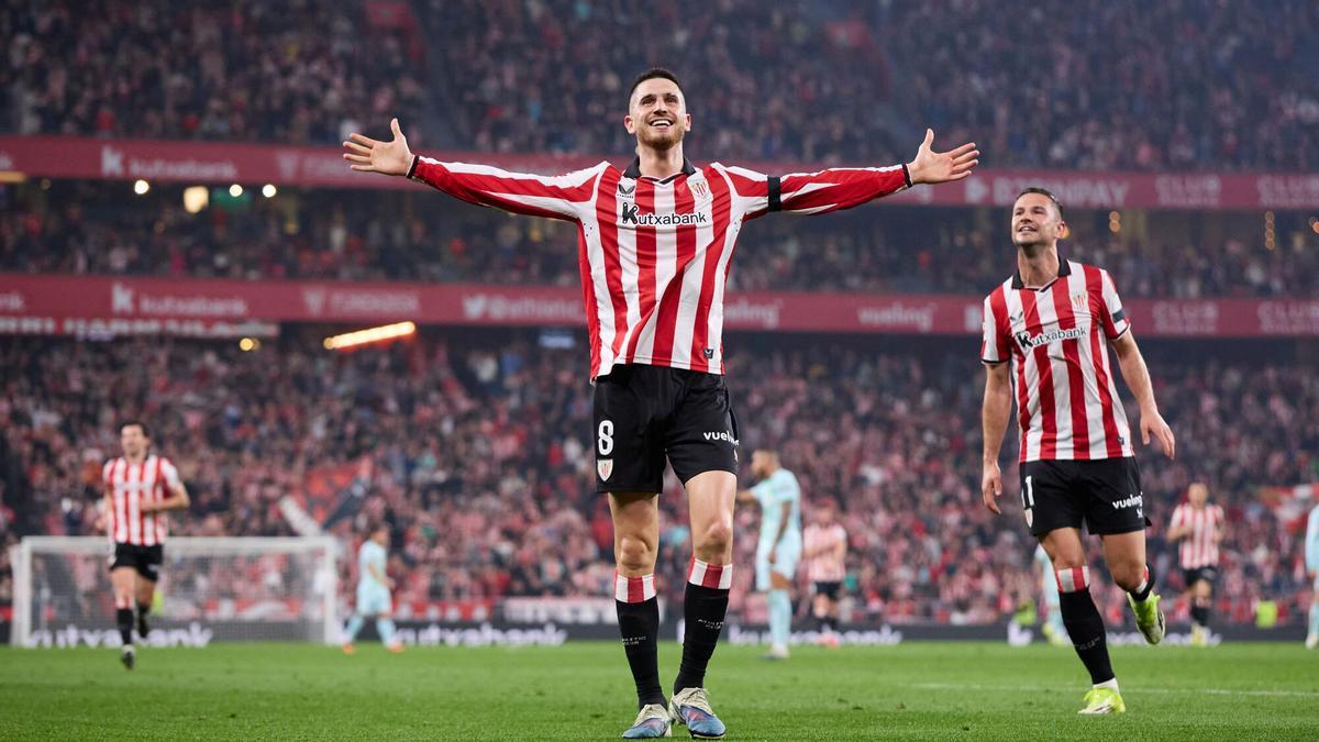 Sancet celebra su tanto ante el Betis.