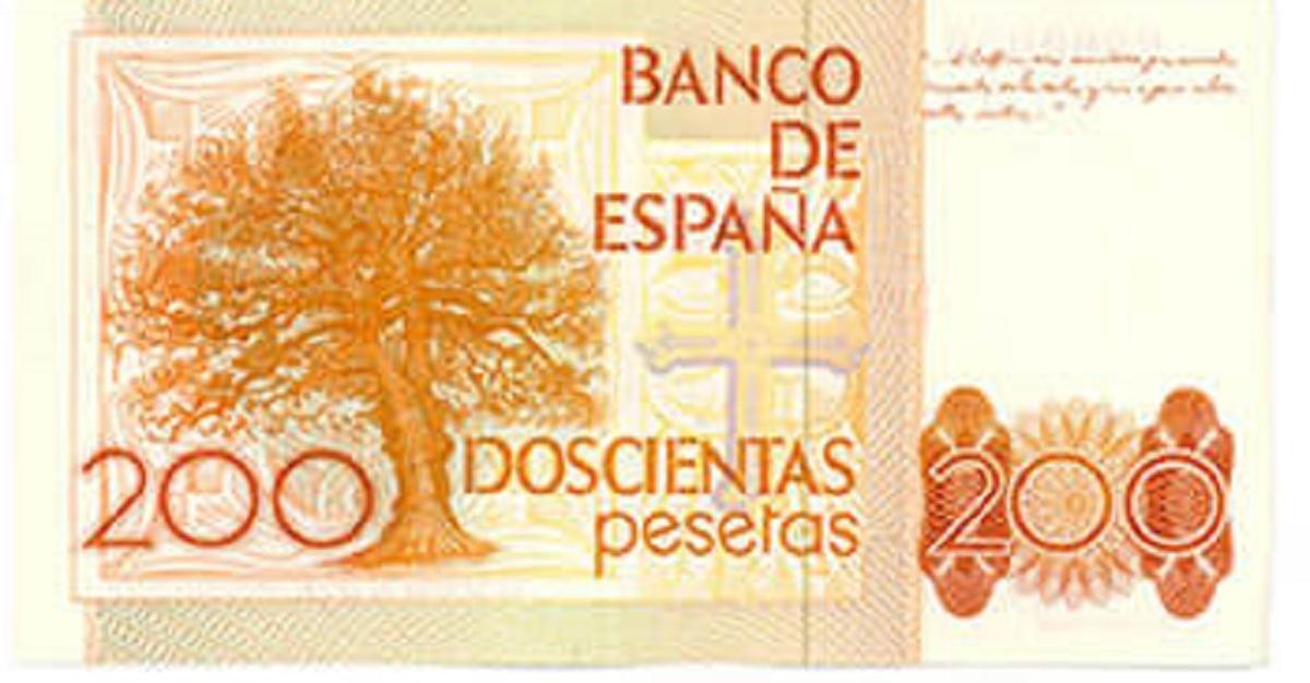 El reverso del billete de 200 pesetas.