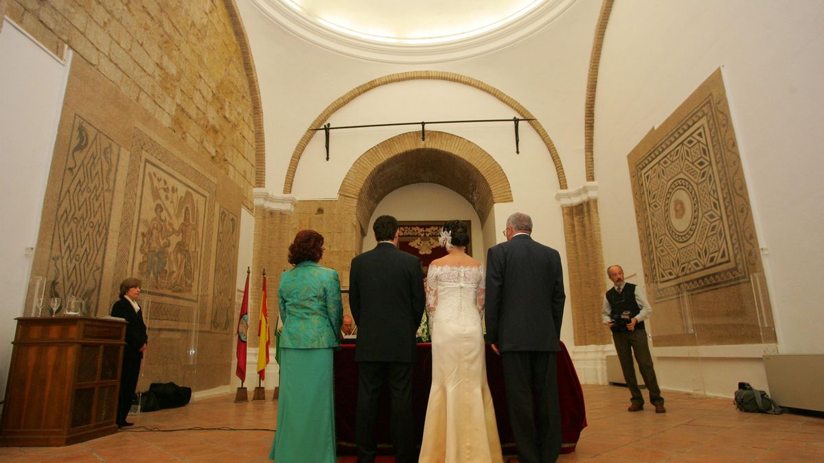 Una pareja contrae matrimonio por lo civil en el Alcázar.