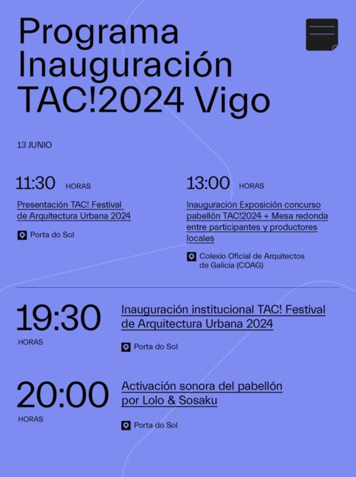 Programa de la presentación de TAC! Festival de Arquitectura Urbana.