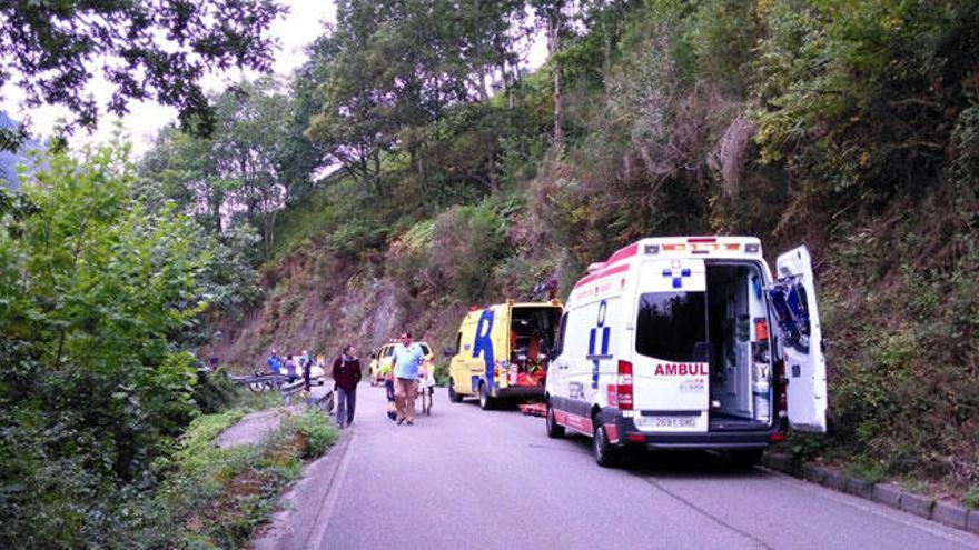 Herido al caer 20 metros con su coche en Piloña