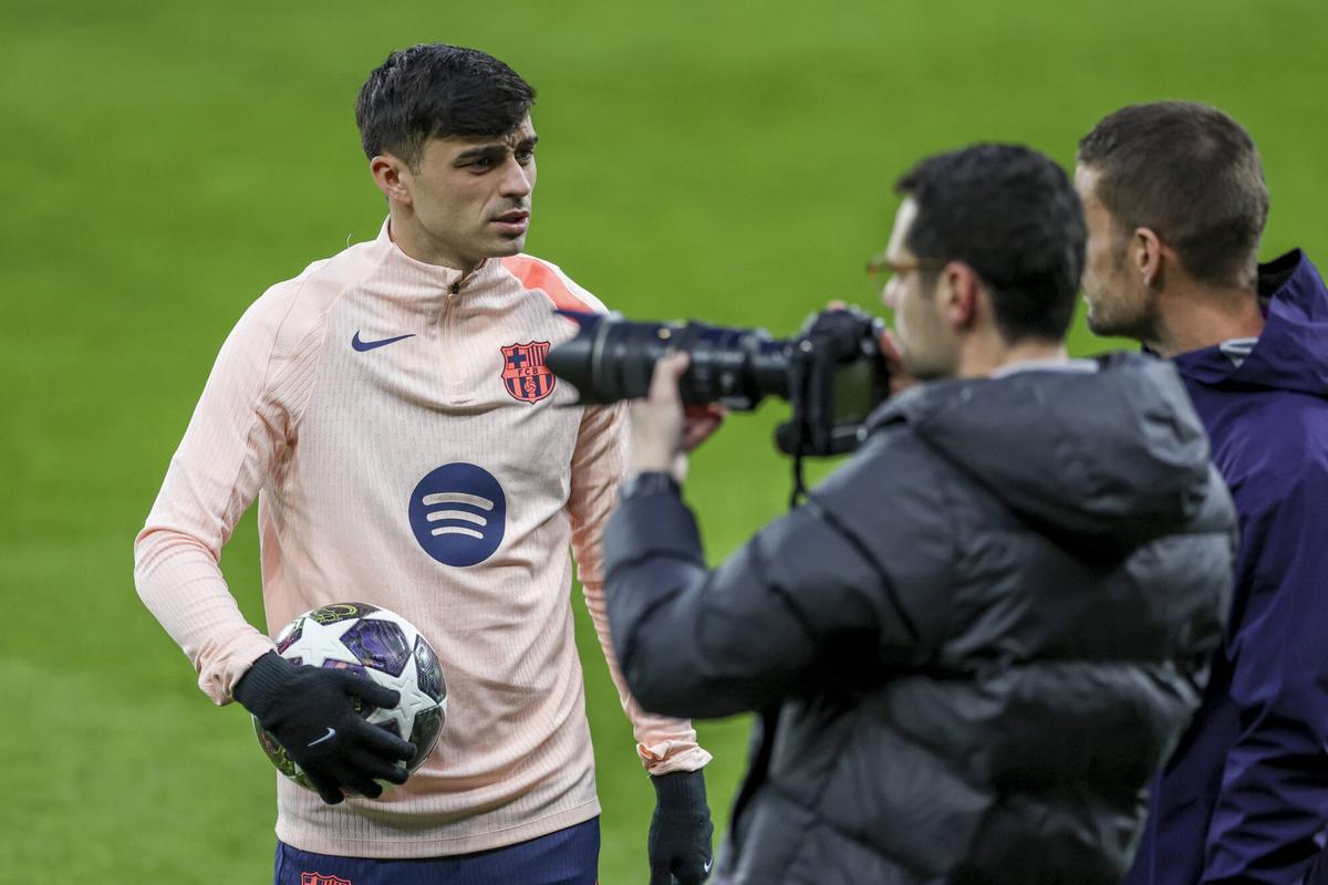 Pedri, en la sesión previa en St. James' Park