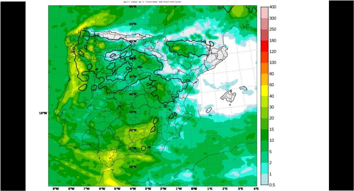 Precipitaciones previstas por la Aemet para hoy viernes, 23 de enero.