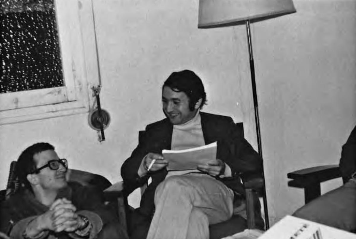 Fotografía de Xosé Manuel Rodríguez Pampín -á esquerda- con Xosé Manoel Rivas Troitiño, biógrafo de Avelino Cachafeiro Bugallo, O gaiteiro de Soutelo