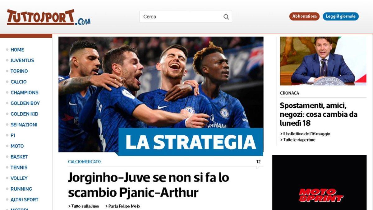 La portada de la web de Tuttosport refiriéndose a la operación Pjanic-Arthur