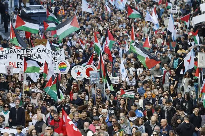 Santiago se vuelca con Palestina en una manifestación multitudinaria