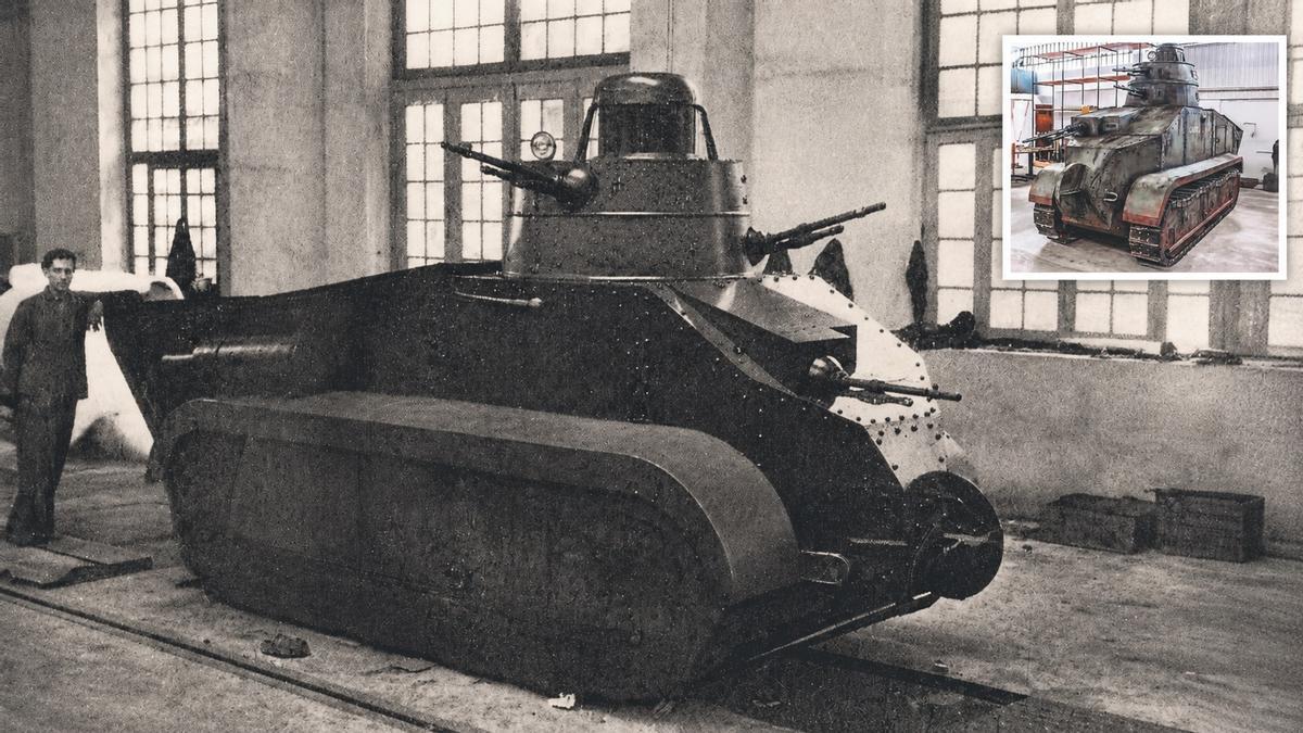 El "Trubia A4" (en la imagen general superior), desarrollado en 1926, fue una iniciativa de varios militares destinados en la fábrica de Trubia. En 2017, el empresario asturiano Jorge Sandoval encargó al cabo granadino Israel Corral una réplica del original (en el recuadro) que hoy puede visitarse en el Museo de El Cuetu (Colloto).
