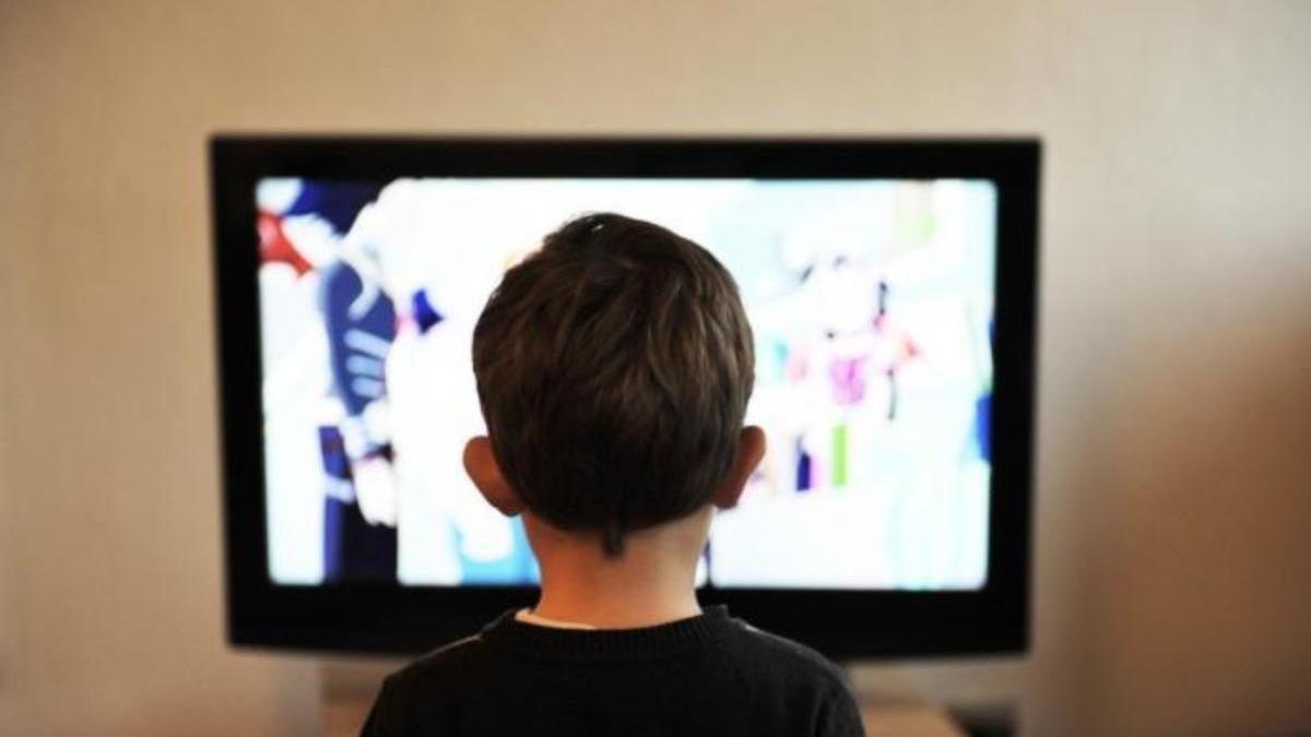 Un pequeño viendo un programa de televisión.