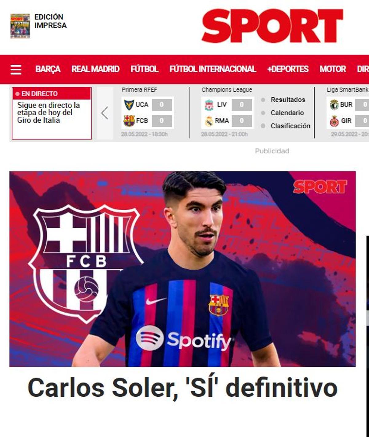 Montaje de SPORT con Carlos Soler