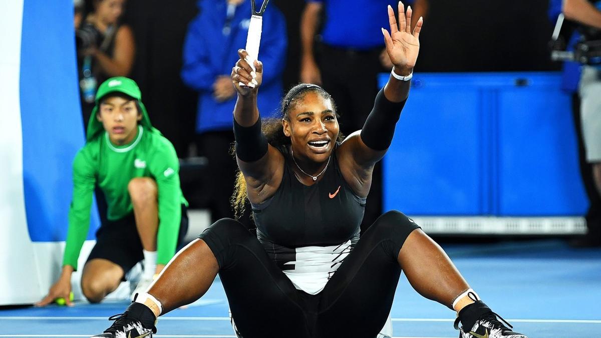 Serena Williams celebrando un punto.