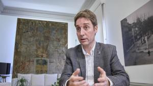 Jordi Masquef, alcalde de Figueres, durante la entrevista con EL PERIÓDICO