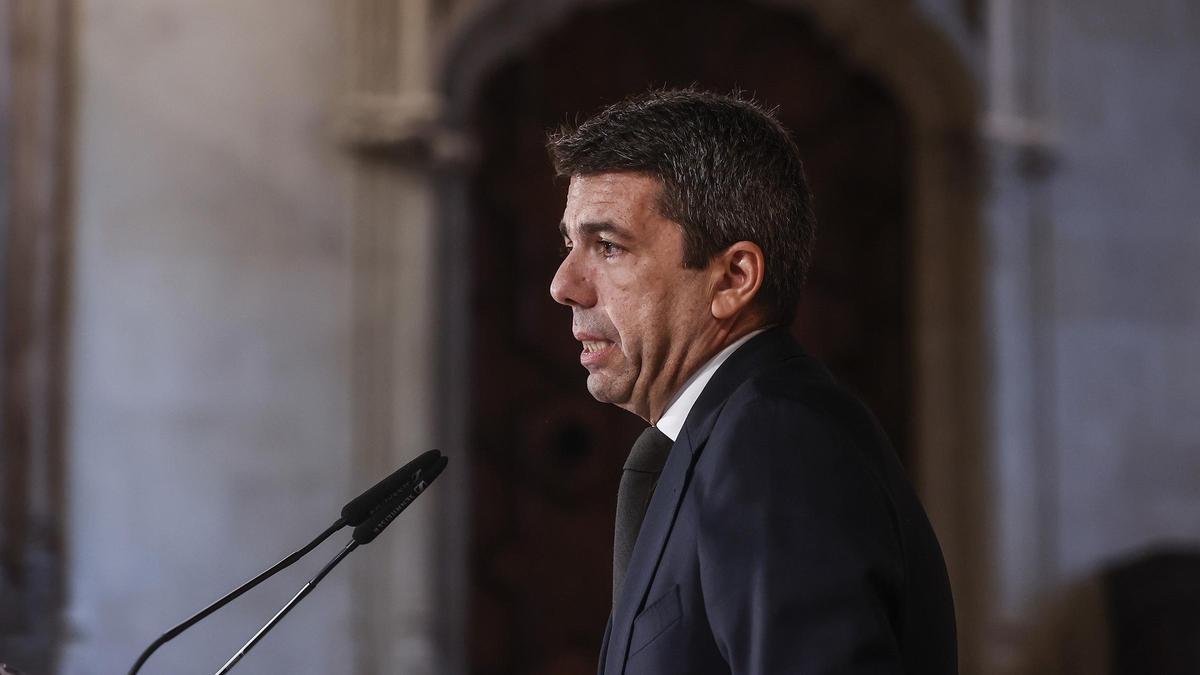 El presidente de la Generalitat, Carlos Mazón, durante su comparecencia del pasado 24 de marzo.