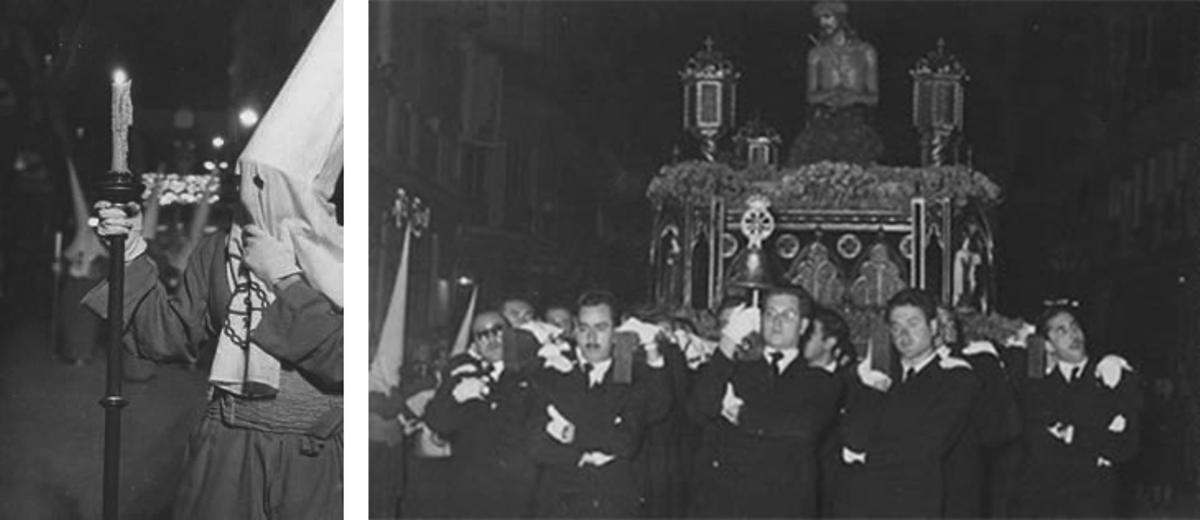 El Coronado de Espinas, en una de sus primeras procesiones en los años 40, sin la clámide que le cubre.